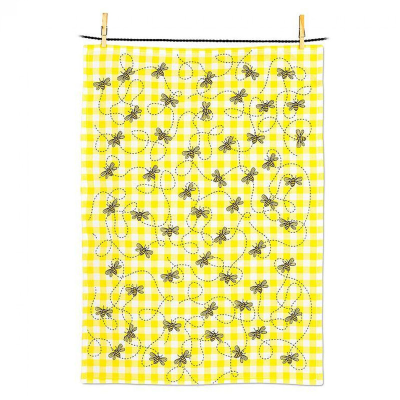 Gingham Prnt & Bees Tea Towel