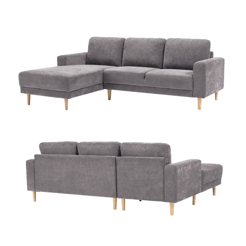 2-Piece 84" Upholstered L Shape Sectional Sofa, Light Gray Chenille