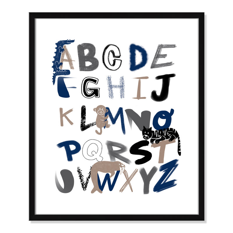 Critter Alphabet 1, impression sur papier, H 24,5 po x l 20,5 po x P 1,18 po, Encadré de boîte argent