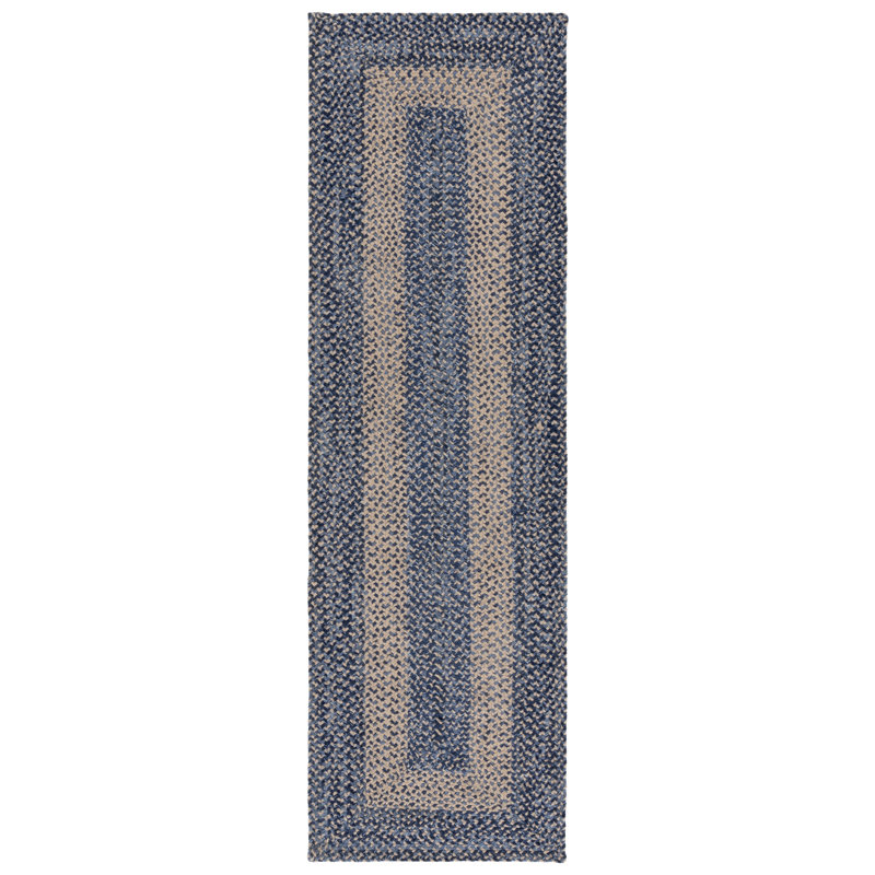 Chanute Hand Woven Jute + 0.4 Cotton Performance Geometric Rug in Natural/Blue, Runner 2'3" x 8'