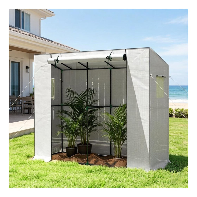 Large Outdoor Greenhouse with Reinforced Frame and Pent Roof, White Polyethylene Cover on Steel Structure, White