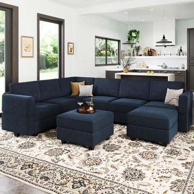 Chanaye 9-Piece Velvet Convertible Modular Sofa Sectional Livingroom Sofa Set, 8 Storage Ottomans with 7 Backrest