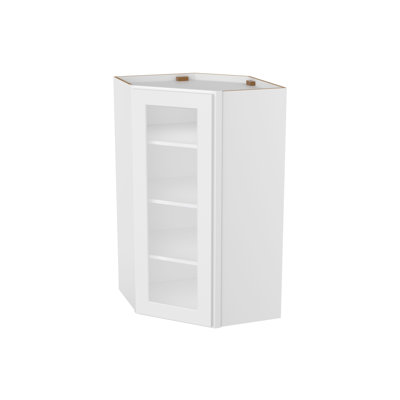 Meuble de coin diagonal de cuisine avec une porte (vitre non incluse), à ​​monter soi-même, 61 cm (P) x 61 cm (L) x 107 cm (H), blanc