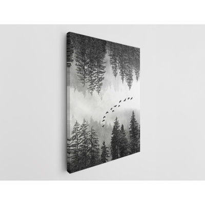 Black and White Forest with Birds Canvas Print
