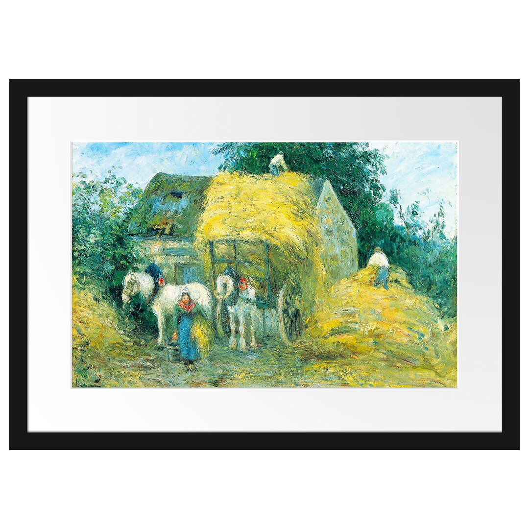 Gerahmtes Poster Der Heuwagen Montfoucault von Camille Pissarro