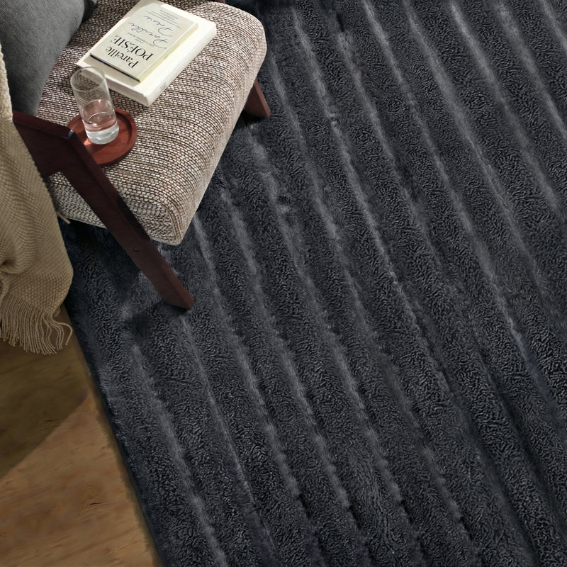 Tapis à poil long gris à motif géométrique lavable à la machine, Rectangle 8' x 10'