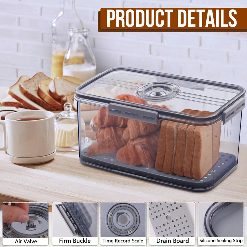 Large Gray Airtight Bread Storage Container with Time Recording Dial