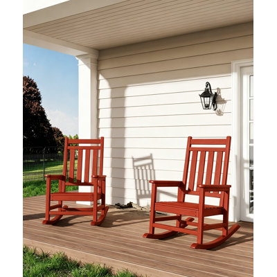 Ensemble de 2 chaises berçantes en PEHD avec table d'appoint - chaises berçantes en poly haut de gamme pour adultes avec structure résistante aux intempéries, mouvement berçant ergonomique et entretien facile