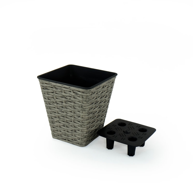 Paquet de 2 jardinières carrées à arrosage automatique pour l'intérieur et l'extérieur - Osier tissé à la main - Gris, Gris