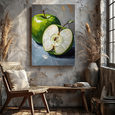 Art mural Granny Smith avec toile de pastel à l'huile sur toile, prêt à accrocher, galerie, décoration intérieure, conception moderne, qualité supérieure