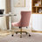 Pink Office Chair, Modern Velvet Upholstered Tufted Button Home Office Chair, With Golden Metal Base, Adjustable Desk Chair Swivel Office Chair-1182969749