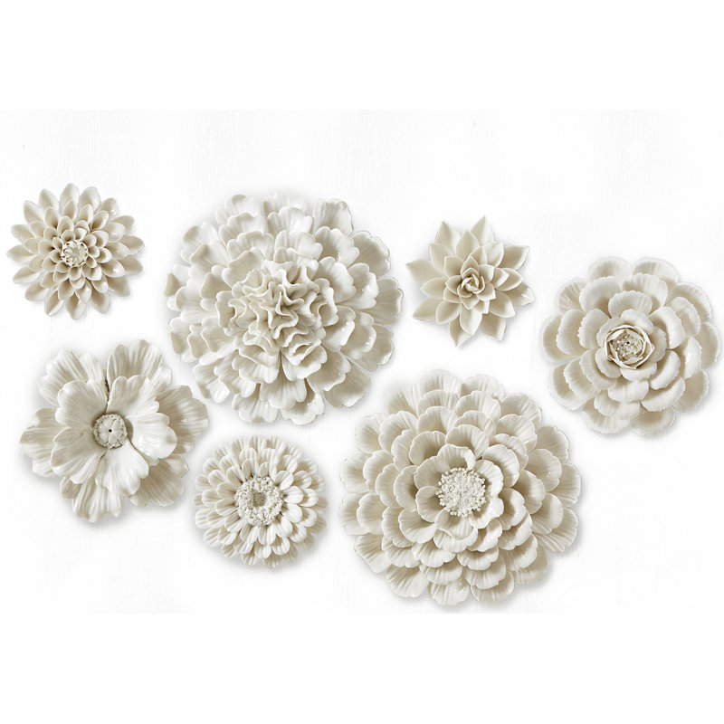 Ensemble de 7 décorations murales en porcelaine fleur de jardin
