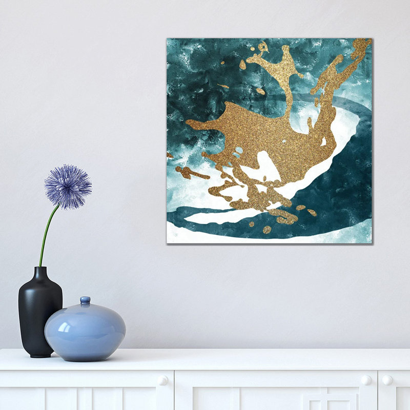 Teal Gold Splash I by Kimberly Allen - Wrapped Canvas Painting, 45.72 cm H x 45.72 cm W