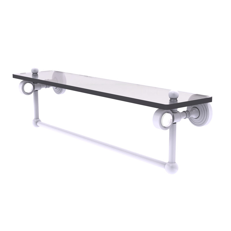 Tablette à support en verre avec barre à serviettes Jarrell, Blanc mat, H 5,12 po x l 22 po x p 6,4 po