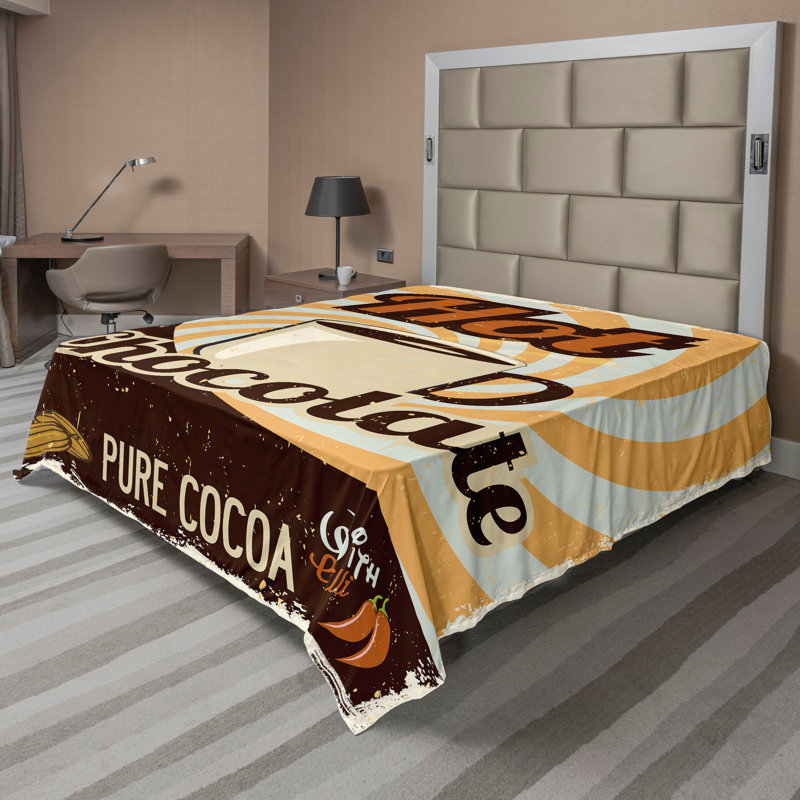 Ambesonne Chocolate Top Flat Sheet Retro Hot Beverage Calking Multicolor, King Flat Sheet
