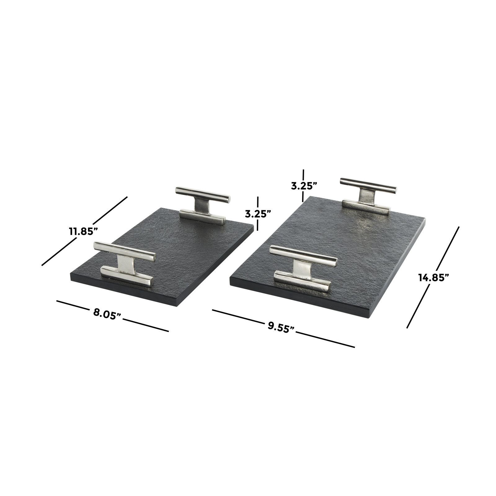 Aedic Mable Tray - Set of 2, Silver/Black, 3.25"Hx9.55"Wx14.85"D & 3.25"Hx8.05"Wx11.85"D