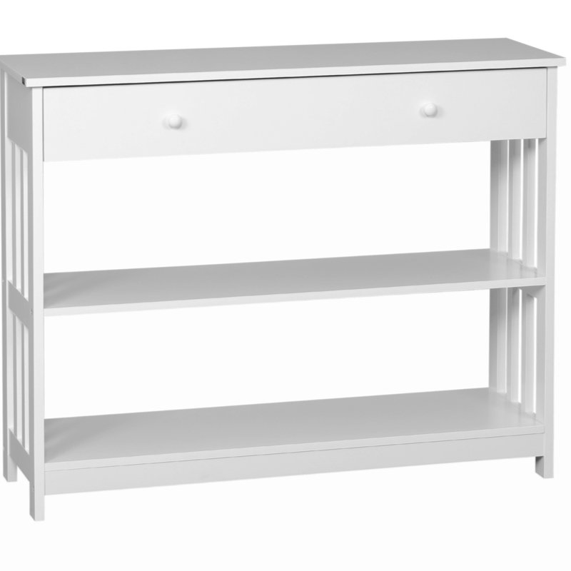 Console Hallway Table With Extra Wide Pull Out Drawer, Open Shelves And  Frame Design,, White