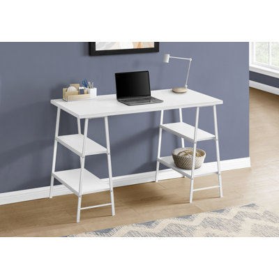 Bureau d'ordinateur, bureau personnel, ordinateur portable, tablettes de rangement, travail, métal, contemporain, moderne