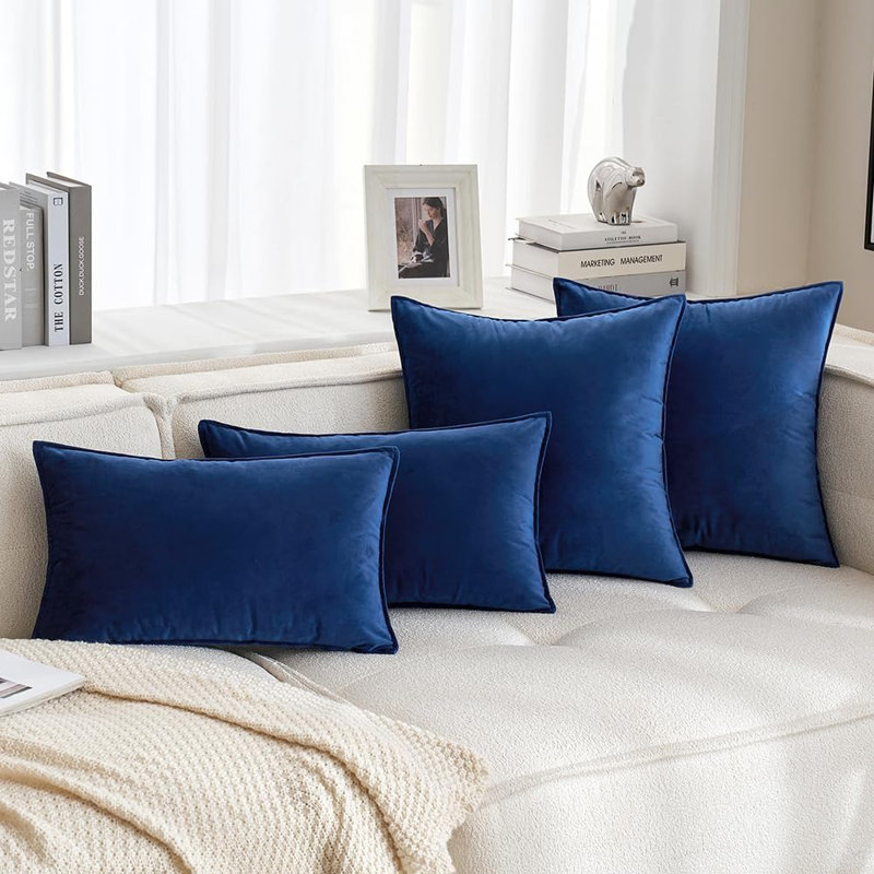 Paquet de 2 Housse de coussin décoratif en velours bleu marine Housse de coussin Soild