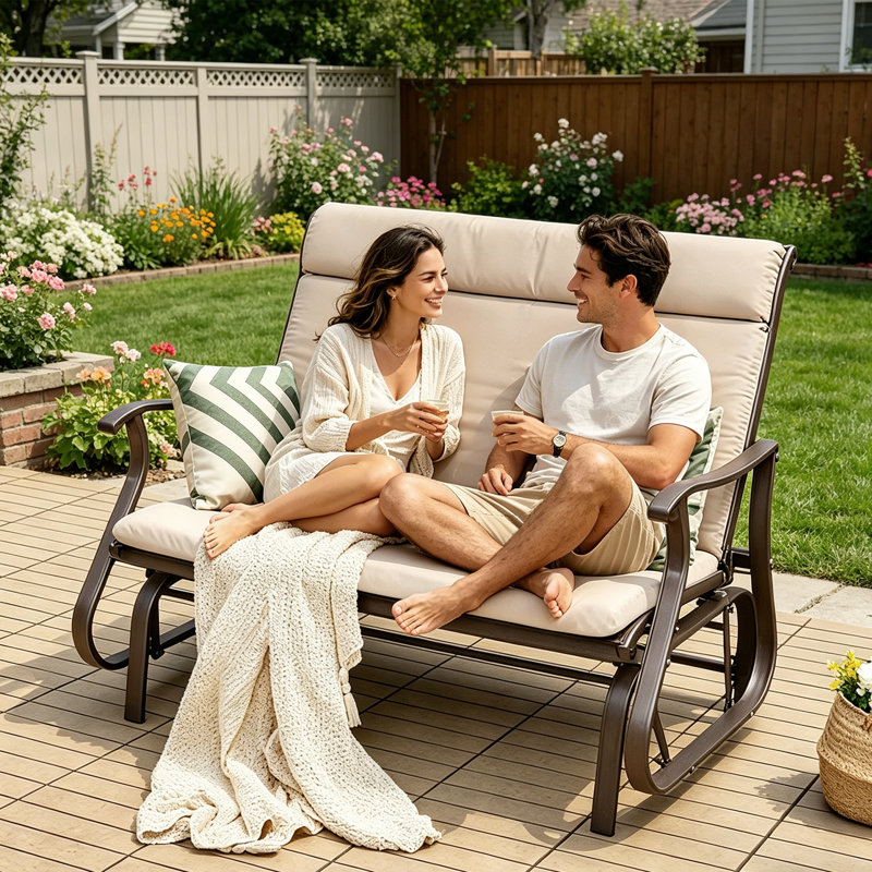 Outdoor Seat Cushion, Bench Cushions With Backrest, Water-repellent, Khaki