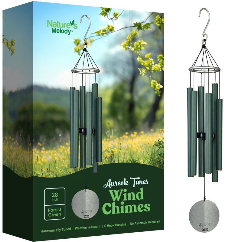 Carillons extérieurs 6 tubes Nature's Melody, H 28 po x l 4,5 po x P 4,5 po, Vert forêt
