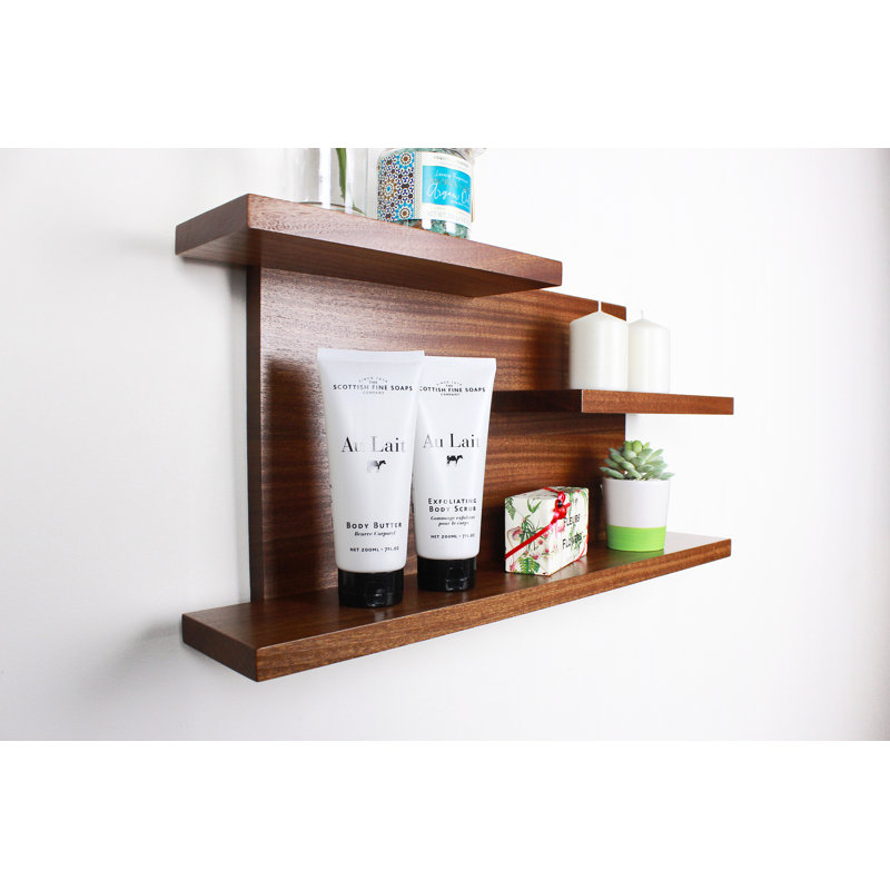 3 tablettes flottantes en bois massif, Sapele