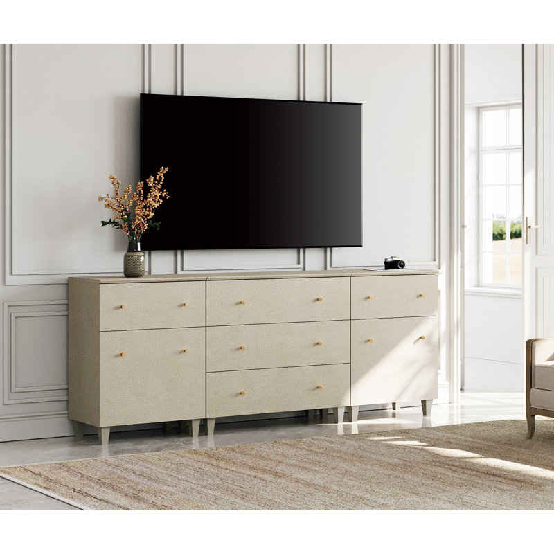 3-In-1 Wooden TV Stand With Cabinets And Drawers For Tvs Up To 85+ Inches, 82.6", Beige Wood