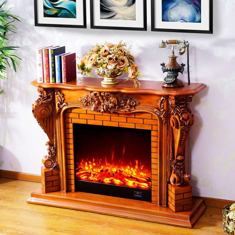 European-style carved solid wood decorative fireplace cabinet with an electric simulated core