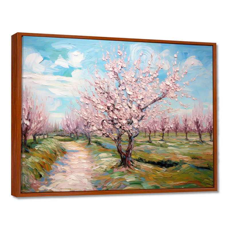 " Vangogh Blooming Cherry Trees ", 12" H x 20" W, Floater Framed Print, Brown