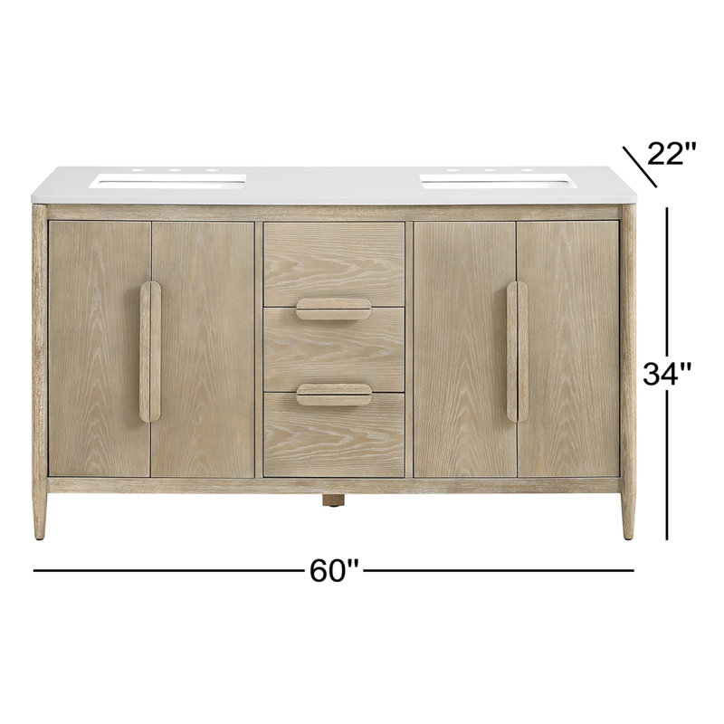 60" Double Bathroom Vanity In Whitewashed Ash