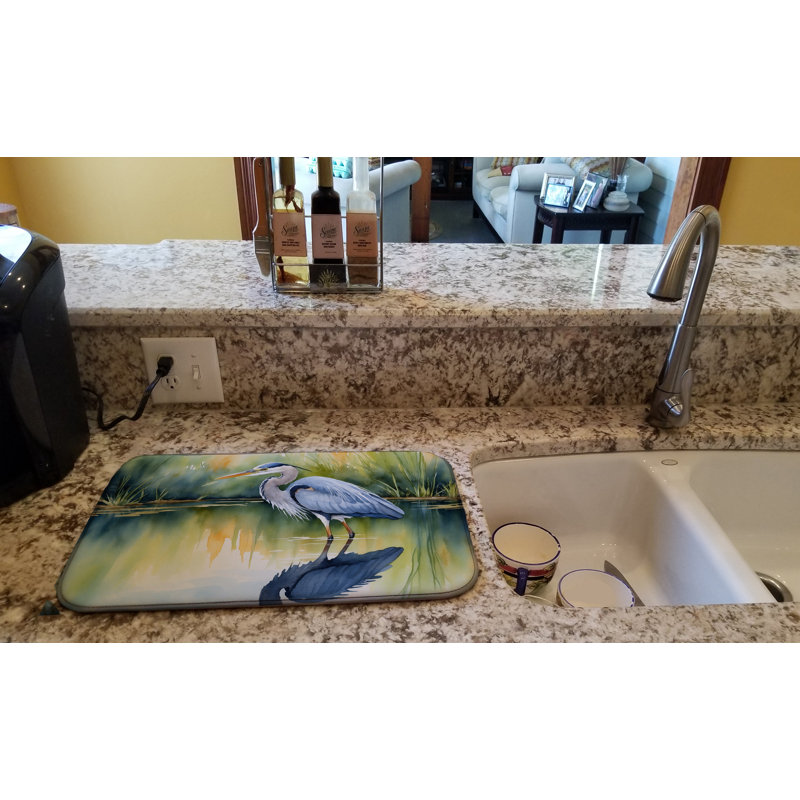 Blue Heron Stalking Prey Dish Drying Mat
