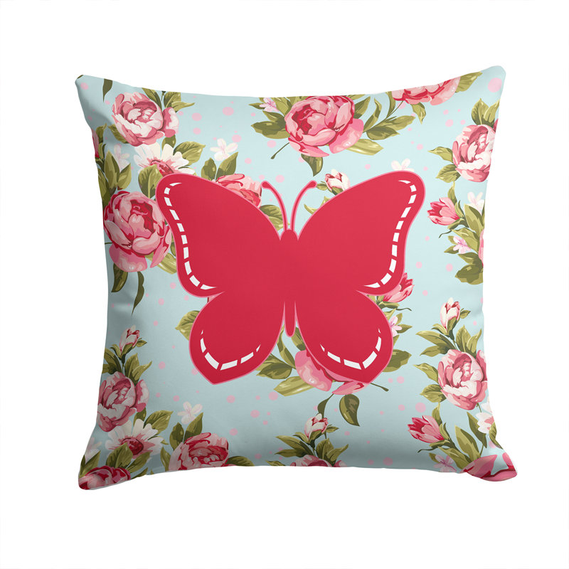 Coussin décoratif intérieur/extérieur en tissu de roses bleu/rose shabby papillon, H 14 po x l 14 po x P 4 po