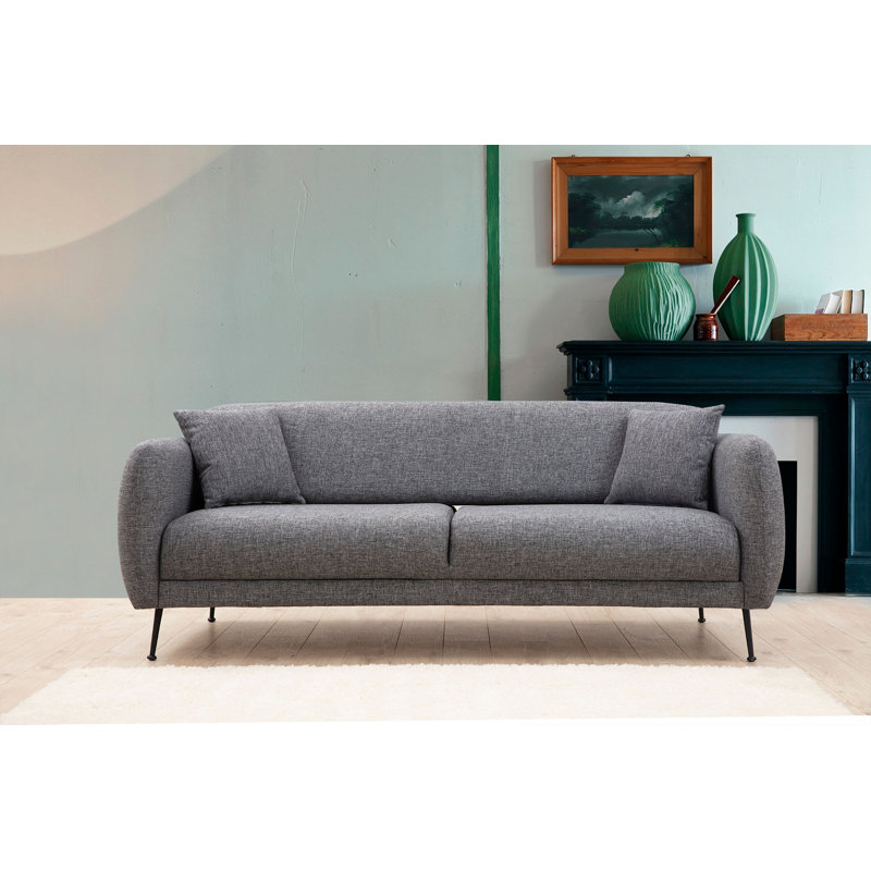 Canapé-lit moderne à 3 places, gris anthracite | Cadre en bois de hêtre et en carton, 84,3 po x 38,6 po x 33,5 po | Tissu 100% polyester, coussins en mousse douce et en plumes, dossier mobile, 2 coussins inclus, élégant pour la décoration de l'hôtel et de la maison