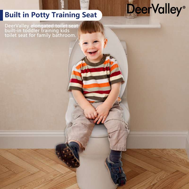 Elongated White Ceramic Dual Flush Macerating Toilet with Potty Training Seat