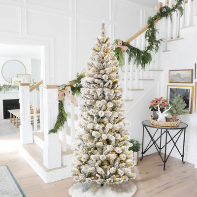 Jhoselyn 7.5ft Slender Flocked/Frosted Pine Christmas Tree with 300 LED Lights