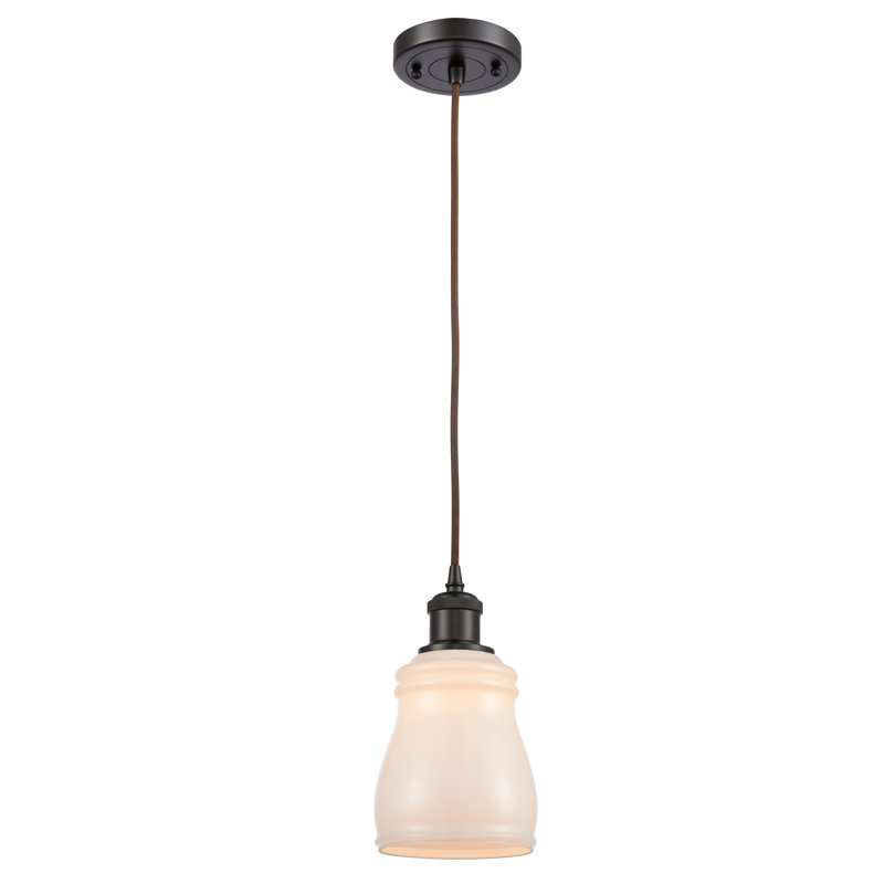 Mauk 1 - Light Single Pendant, White, 6 Watt Vinage LED Bulb, Oil Rubbed Bronze
