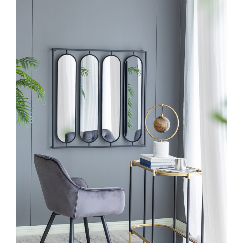 Grand miroir mural ovale avec cadre carré noir, décoration intérieure pour le salon