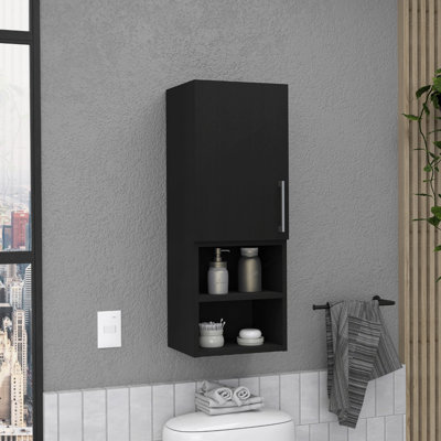 Medicine Single Door Cabinet 31"H, Two External Shelves, Two Interior Shelves, Black