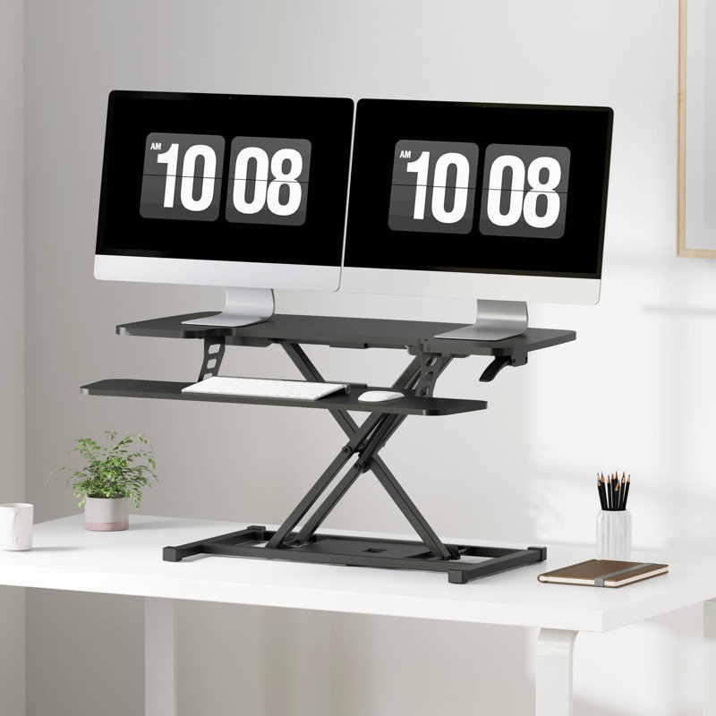 Convertisseur de bureau avec plateau à clavier amovible, Noir / Noir, H 19,6 po x l 36 po x P 16 po