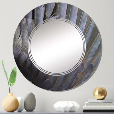 Plumes noires et blanches - Miroir mural traditionnel rond