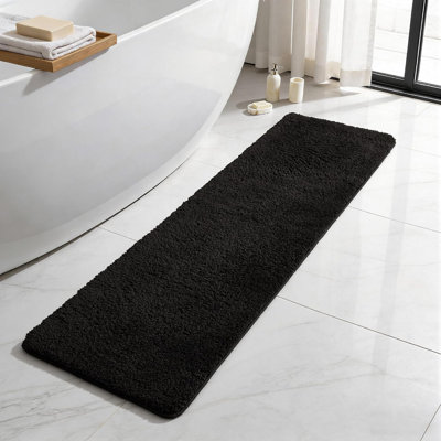 Bathroom Runner Rugs, Ultra Soft Long Bath Mat Machine Washable Super Absorbent Quick Dry Bathroom Runner Rug 16 x 60 Non Slip, Black 16" x 60"