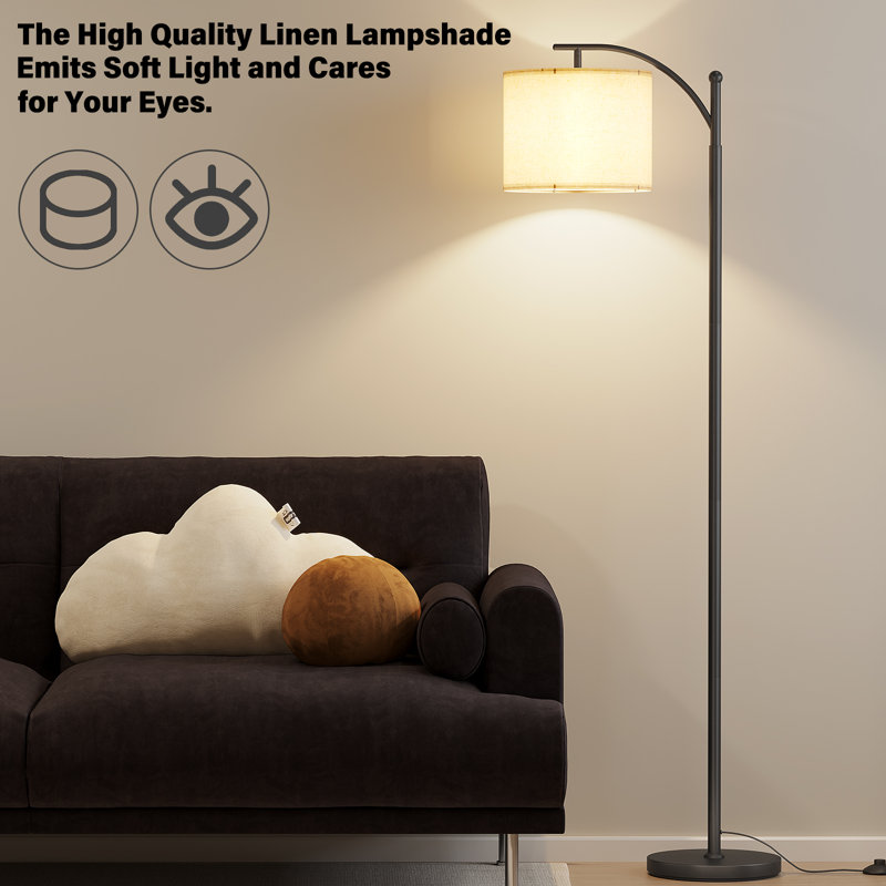 Arc/arced Floor Lamp With Foot Switch & 3 Colour Temperatures Bulb, Black