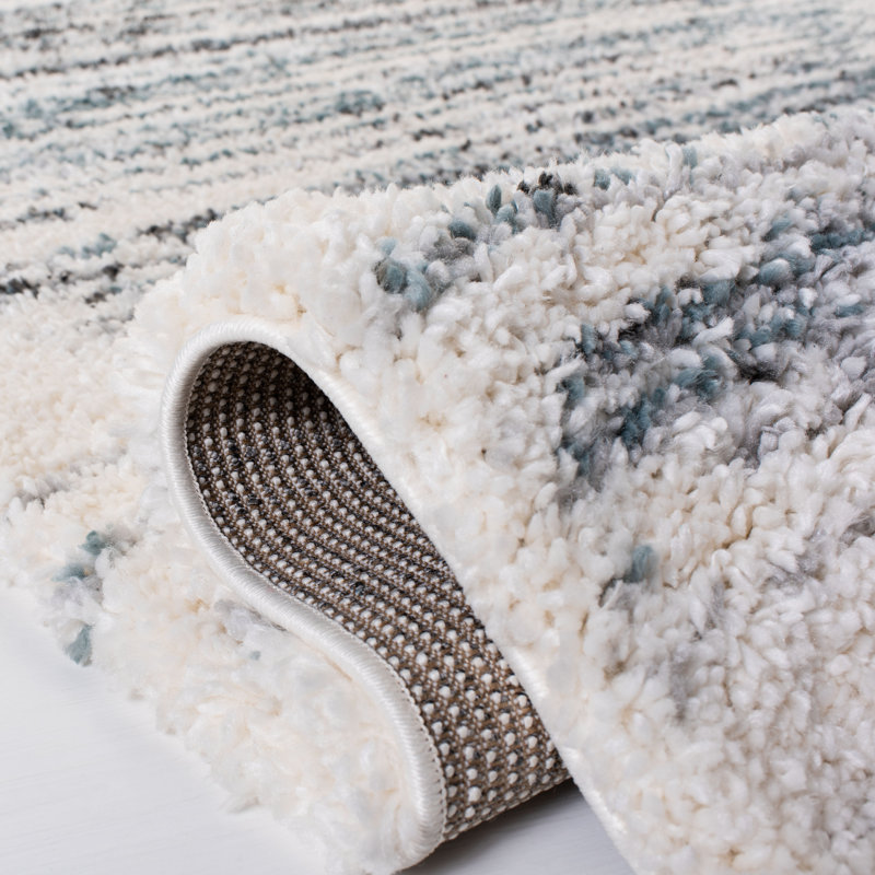 Adam Abstract Ivory/Teal Area Rug, Rectangle 5'3" x 7'6"