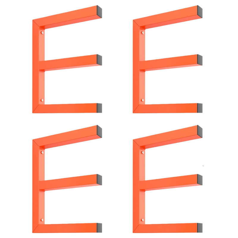 Ensemble de tablettes de rangement robustes en bois d'œuvre - Organisateur de tablettes mural à 3 niveaux, capacité de 200 lb par niveau, paquet de 4 supports en métal orange pour garage, atelier