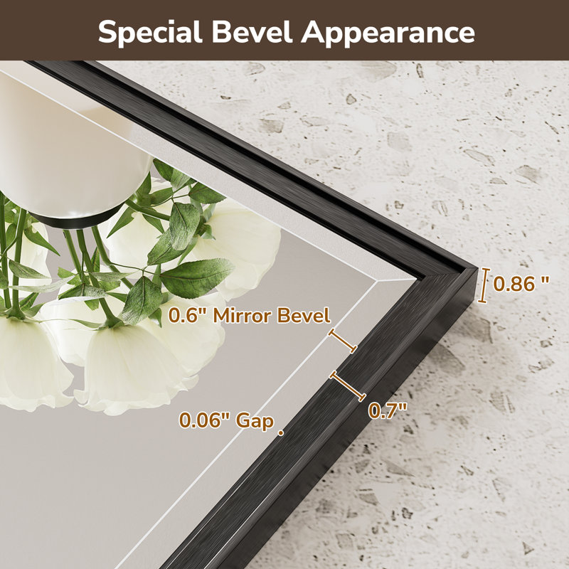 Rectangle Beveled Bathroom Accent Vanity Mirror with Aluminum Frame Tempered Glass , Black, 24" x 16"
