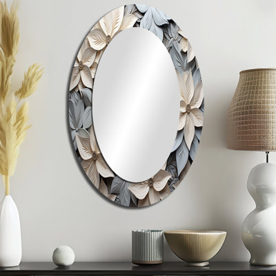 Miroir mural beige et bleu fantaisiste en papier Poinsettias Flowers I - Beige