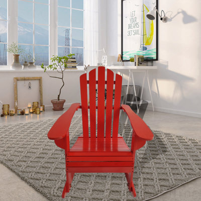 Reclining Wooden Outdoor Rocking Adirondack Chair, Red