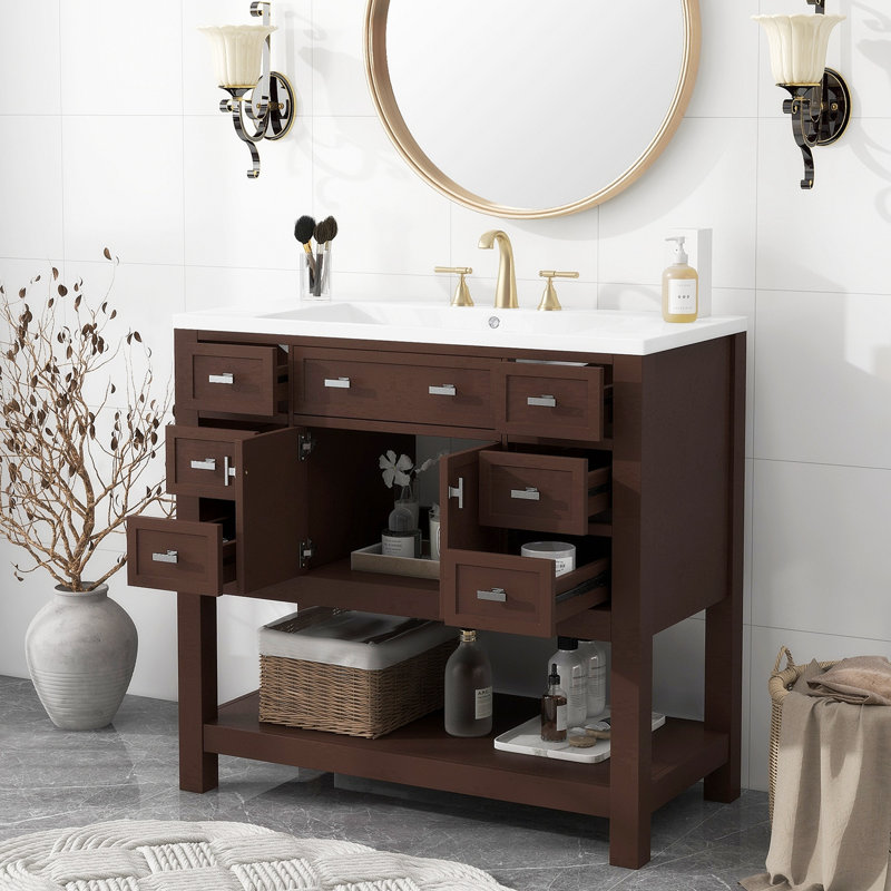 Meuble-lavabo 36 po avec lavabo en résine, Brun