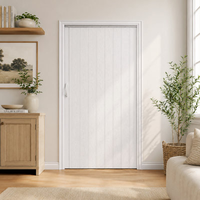 Porte pliante accordéon intérieure 60 po x 80 po en PVC blanc à double couche avec roulettes améliorées, quincaillerie complète et poignées, idéale pour les portes de placard et de salle de bain