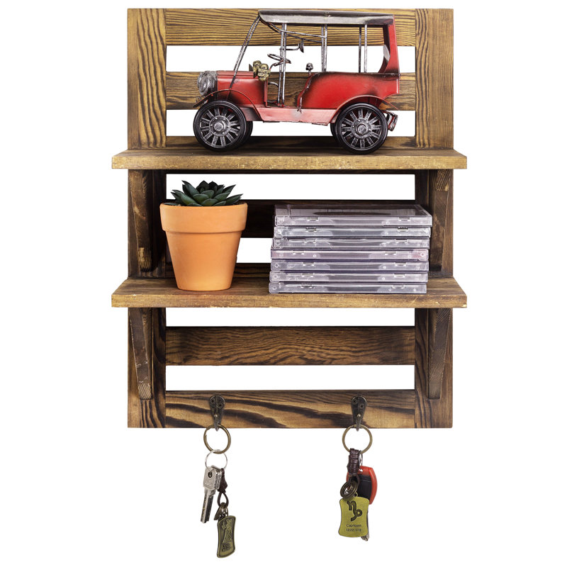 Shadybrook 2 Piece Bracket Shelf with Hooks, Dark Brown